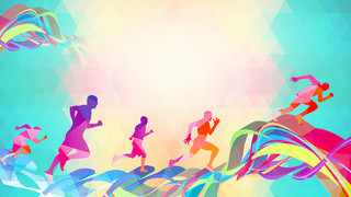 跑步健身运动运动员粉色水彩彩色渐变背景马拉松宣传海报背景